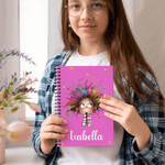 Personalized Cute Cartoon Quirky Girl Multicolor A5 Spiral Notebook with Name and 120 Lined Pages Birthday Gift for Women Girls