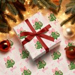 Papier d'emballage de sapin de Noël rose avec noeud personnalisé Coquette Papier d'emballage de sapin de Noël rose avec nom Décoration de cadeau Fête de Noël Favors pour les filles Femmes