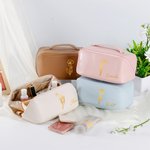 Personalized Birth Flower PU Leather Makeup Bag with Name Birthday Anniversary Gift for Her