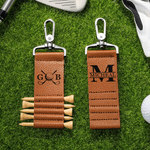 Personalized Golf Theme Monogram Initial PU Leather Golf Tee Holder Bag Tag with Name and 5 Pcs Bamboo Tees Birthday Father's Day Gift for Golf Player