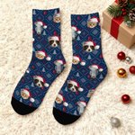 Personalized Funny 1-3 Face Photos Christmas Hat Comfortable Mid-Calf Socks Daily Use Christmas Gift for Couples Family Pet Owners