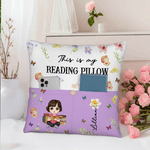 Birth Month Flower Reading Cartoon Character - Personalized Throw Pillow Cover - Gift for Family Bookworms