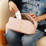 Personalized Birth Flower PU Leather Makeup Bag with Name Birthday Anniversary Gift for Her