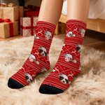 Personalized Funny 1-3 Face Photos Christmas Hat Comfortable Mid-Calf Socks Daily Use Christmas Gift for Couples Family Pet Owners