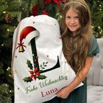 Personalisierter Weihnachtsmütze Initiale Geschenkbeutel aus Canvas mit Kordelzug Namen und Text Weihnachtsgeschenk für Familie Kinder