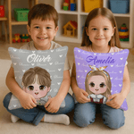 Personalised Cute Kid Cartoon Character Cushion Cover with Name Home Decor Christmas Birthday Gift for Boys Girls