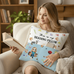 Birth Month Flower Reading Cartoon Character - Personalized Throw Pillow Cover - Gift for Family Bookworms