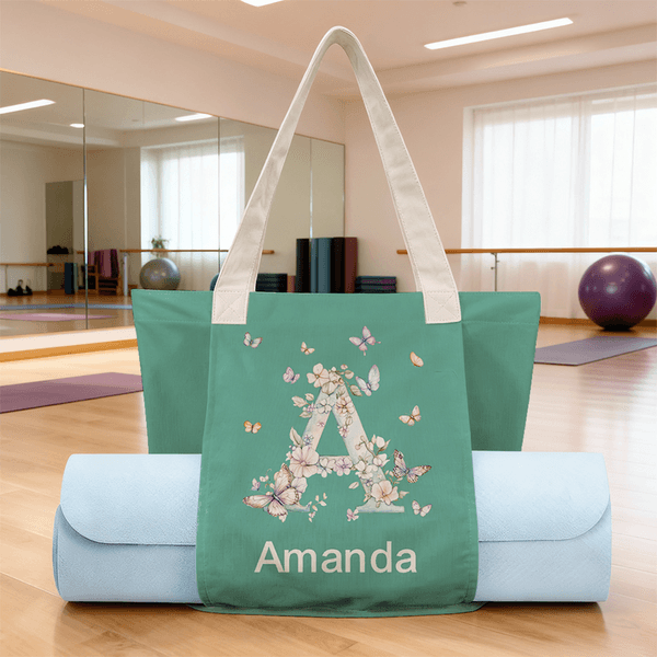 Personalized Butterfly Initial Large Capacity Yoga Mat Bag with Name Fitness Accessory Birthday Gift for Women Yoga Lovers