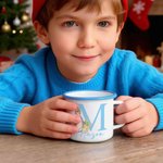 Taza esmaltada personalizada de 350 ml con el conejito de Peter Rabbit con inicial y nombre regalo de cumpleaños o vuelta la cole para niños