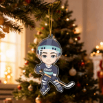 Personalised Ice Hockey Sports Cartoon Character Acrylic Ornament with Name and Number Home Tree Decor Christmas Gift for Ice Hockey Player