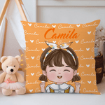 Personalised Cute Kid Cartoon Character Cushion Cover with Name Home Decor Christmas Birthday Gift for Boys Girls