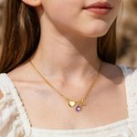 Collar Colgante Estrella Corazón Flor Personalizado con Piedra de Nacimiento e Inicial Regalo de Navidad Cumpleaños para Niños Niñas