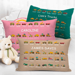 Personalised Construction Lorry Excavator Bulldozer Cushion Cover with Name Home Decor Christmas Birthday Gift for Boys Lorry Lovers