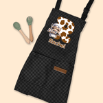 Personalised Highland Cow Kid Adult Baking Apron with Name Initial and Front Pocket Christmas Birthday Gift for Kids Family