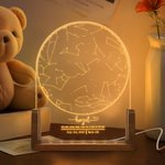 Gepersonaliseerde sterrenkaart acryl LED nachtlampje met tekst en houten basis verjaardag bruiloft jubileum kerstcadeau voor familie paar