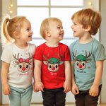 Personalized Cute Reindeer Snowflake Bow Cap Multicolour Kid T-shirt Sweatshirt with Name Christmas Gift for Kids