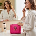 Henkilökohtainen Syntymä Kukka kukkakimppu nimi Multi-Compartment Toiletry Bag peili ja ripustettu koukku kannettava Travel Essential syntymäpäivälahja naisille