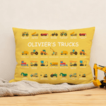 Personalised Construction Lorry Excavator Bulldozer Cushion Cover with Name Home Decor Christmas Birthday Gift for Boys Lorry Lovers