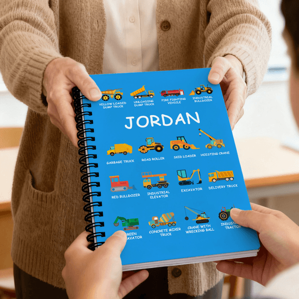 Personalised Construction Lorry A5 Spiral Notebook with Name and 120 Pages Recording Accessory Christmas Birthday Gift for Boys Lorry Lovers