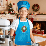 Personalized Christmas Wreath Cartoon Animals Kid Apron Chef Hat Set with Name Christmas Children's Day Birthday Gift for Boys Girls