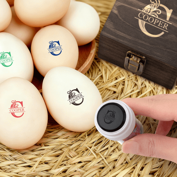 Personalised Farm Name and Initial Safe Egg Stamp with Food Grade Ink and Wooden Box Birthday Christmas Gift for Family Farmer Breeder