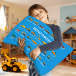Personalised Construction Lorry Excavator Bulldozer Cushion Cover with Name Home Decor Christmas Birthday Gift for Boys Lorry Lovers