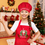 Personalized Christmas Wreath Cartoon Animals Kid Apron Chef Hat Set with Name Christmas Children's Day Birthday Gift for Boys Girls