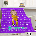 Personalized Heart Cartoon Soccer Character Soft Throw Blanket with Name and Number Game Day Team Gift for Soccer Player Lover