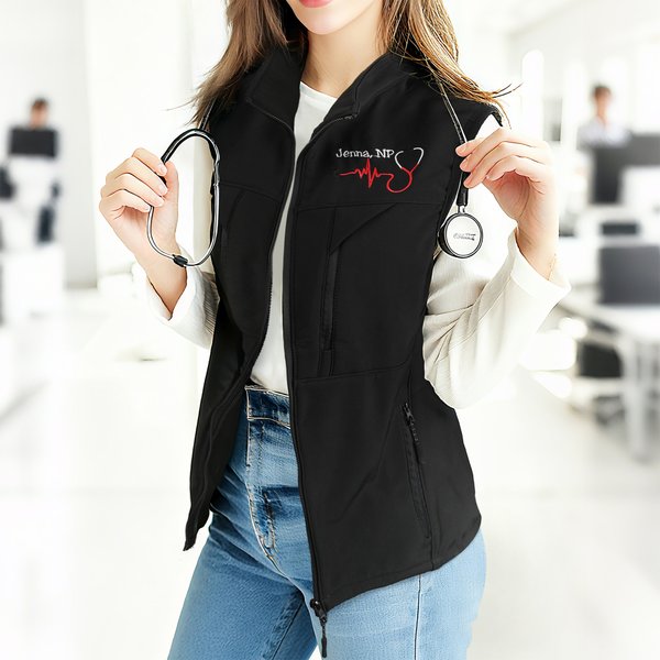 Personalised Embroidered Mini Stethoscope Name Nurse Soft Shell Waistcoat with Zip and Pockets Graduation Nurse Week Gift for Medical Staff Student