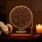Gepersonaliseerde sterrenkaart acryl LED nachtlampje met tekst en houten basis verjaardag bruiloft jubileum kerstcadeau voor familie paar