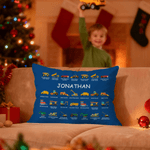 Personalised Construction Lorry Excavator Bulldozer Cushion Cover with Name Home Decor Christmas Birthday Gift for Boys Lorry Lovers