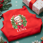 Personalized Christmas Wreath Cartoon Animals Kid Apron Chef Hat Set with Name Christmas Children's Day Birthday Gift for Boys Girls
