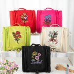 Henkilökohtainen Syntymä Kukka kukkakimppu nimi Multi-Compartment Toiletry Bag peili ja ripustettu koukku kannettava Travel Essential syntymäpäivälahja naisille