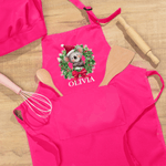 Personalized Christmas Wreath Cartoon Animals Kid Apron Chef Hat Set with Name Christmas Children's Day Birthday Gift for Boys Girls