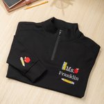 Personalized Embroidered Pencil Apple Quarter Zip Sweatshirt with Name Appreciation Back to School Gift for Teachers