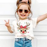 Personalized Cute Reindeer Snowflake Bow Cap Multicolour Kid T-shirt Sweatshirt with Name Christmas Gift for Kids