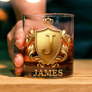Verre à Whisky 295 ml personnalisé avec insigne doré initiale et nom - Cadeau d’anniversaire pour homme barman ou passionné de whisky