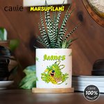 Personalised Long-Tailed Leopard Marsupilami Ceramic Planter Pot with Bamboo Tray Christmas Birthday Gift for Friend Family  | Callie × Marsupilami®