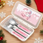 Personalised Cute Cartoon Snowman Initial Food-Grade Kid's Fork Spoon Knife 3 Pcs Cutlery Set with Name Daily Use Christmas Gift for Kids