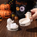 Gepersonaliseerde Leuke Kleine Spook Keramische Kaarshouder met Naam Woondecoratie Beste Halloweencadeau voor Familie Vrienden