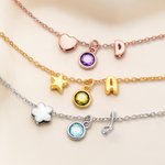 Collar Colgante Estrella Corazón Flor Personalizado con Piedra de Nacimiento e Inicial Regalo de Navidad Cumpleaños para Niños Niñas
