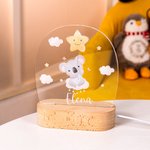 Luz nocturna LED personalizada con nombre y diseño de animales con base de madera decoración para el hogar regalo de cumpleaños para niños y niñas