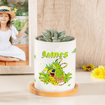 Personalised Long-Tailed Leopard Marsupilami Ceramic Planter Pot with Bamboo Tray Christmas Birthday Gift for Friend Family  | Callie × Marsupilami®