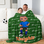 Personalized Heart Cartoon Soccer Character Soft Throw Blanket with Name and Number Game Day Team Gift for Soccer Player Lover