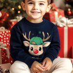 Personalized Cute Reindeer Snowflake Bow Cap Multicolour Kid T-shirt Sweatshirt with Name Christmas Gift for Kids