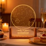Gepersonaliseerde sterrenkaart acryl LED nachtlampje met tekst en houten basis verjaardag bruiloft jubileum kerstcadeau voor familie paar