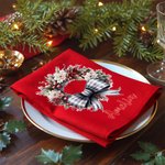 Personalized Christmas Wreath Plaid Bow Red 100% Cotton Napkin with Name Christmas Gift for Family Friends