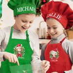 Personalized Christmas Wreath Cartoon Animals Kid Apron Chef Hat Set with Name Christmas Children's Day Birthday Gift for Boys Girls