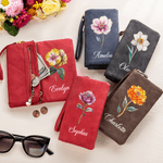 Personalisierte Retro Geburtsblume tragbare Geldbörse aus PU-Leder mit Namen und Handschlaufe Geburtstag Geschenk für Damen Mädchen
