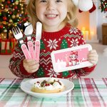 Personalised Cute Cartoon Snowman Initial Food-Grade Kid's Fork Spoon Knife 3 Pcs Cutlery Set with Name Daily Use Christmas Gift for Kids